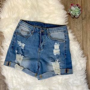 Women’s Distressed Medium Wash Jean Shorts